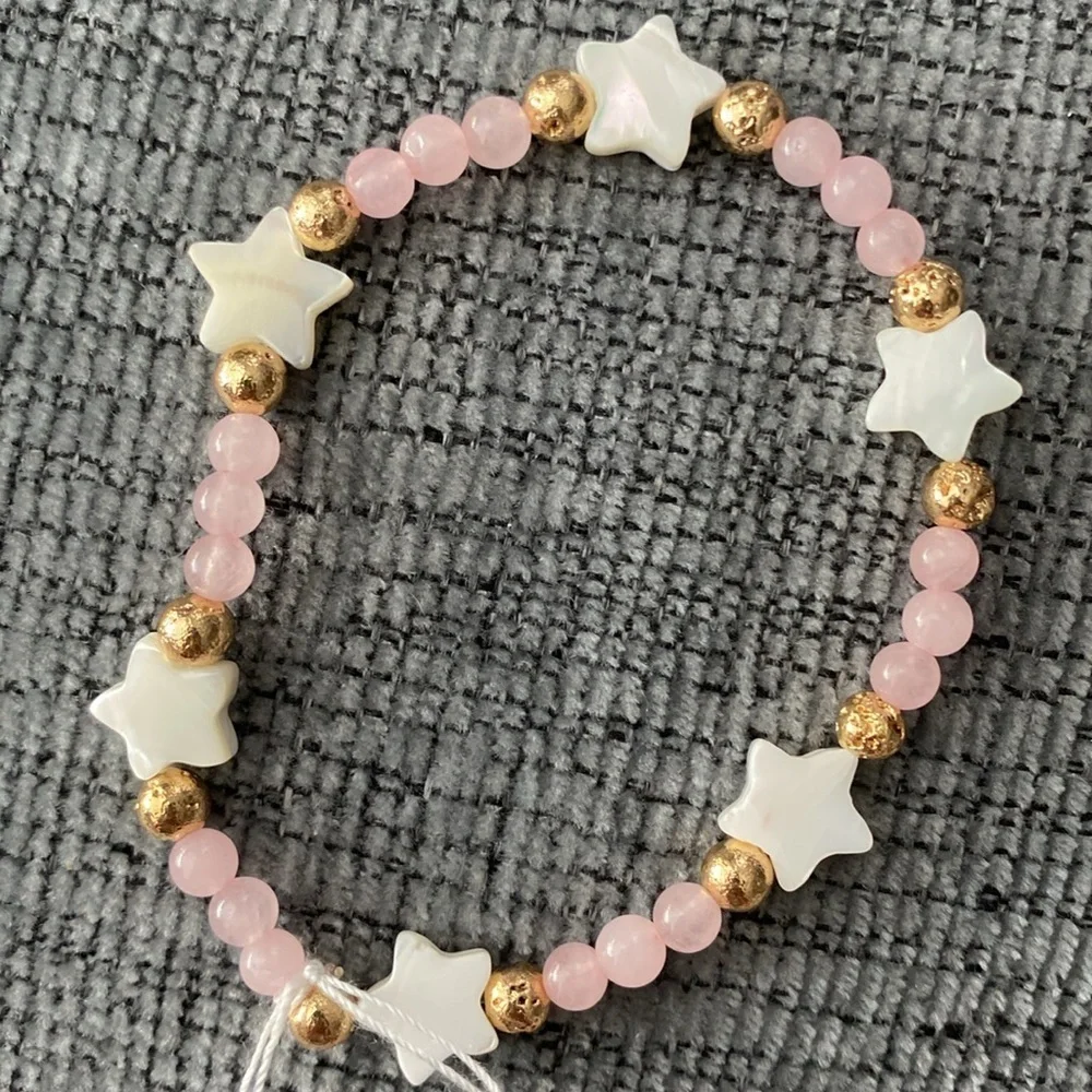 Handmade Rose Quartz w/ Shell & Lava bracelet - Picture 1 of 3